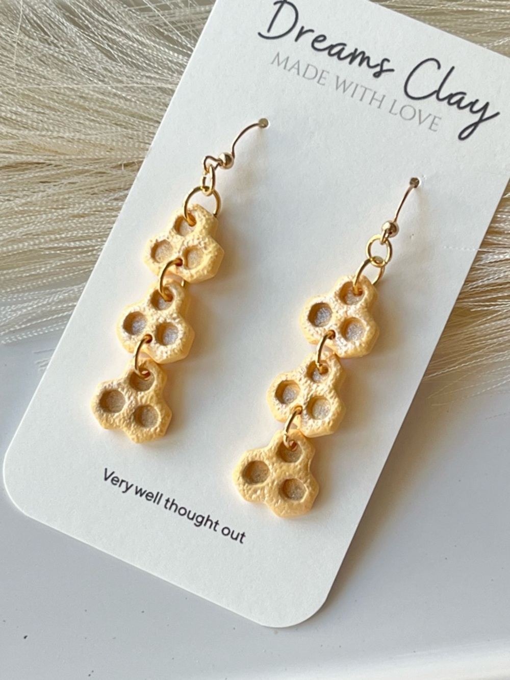 Cream Dangle Clay Earrings - Triple Link